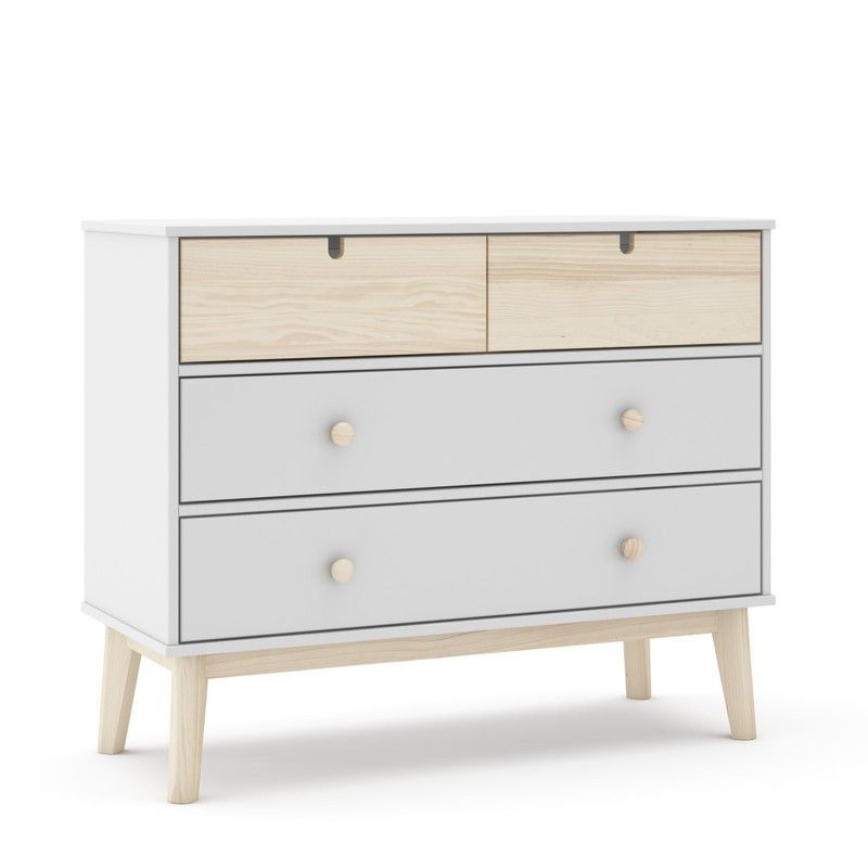 Cómoda de pino en blanco y natural, 100 x 40 x 81 cm | Estefania