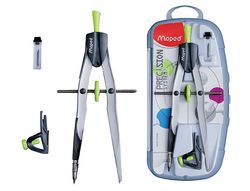 Compas con bigoteras, abrazadera universal y estuche minas gris Maped