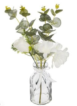 Composición artificial de eucalypto con vaso de vidrio, altura 39cm
