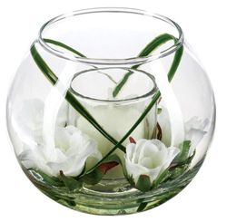 Composicion floral artificial con vela, altura 10 cm