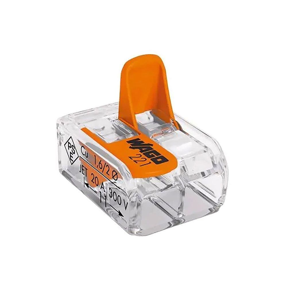 Conector Rápido Con Palanca 2 Vias, Ø Maximo 4 Mm²,  450 V , 32 A; Transparente; 13,2 X 18,6 X 8,4 Mm