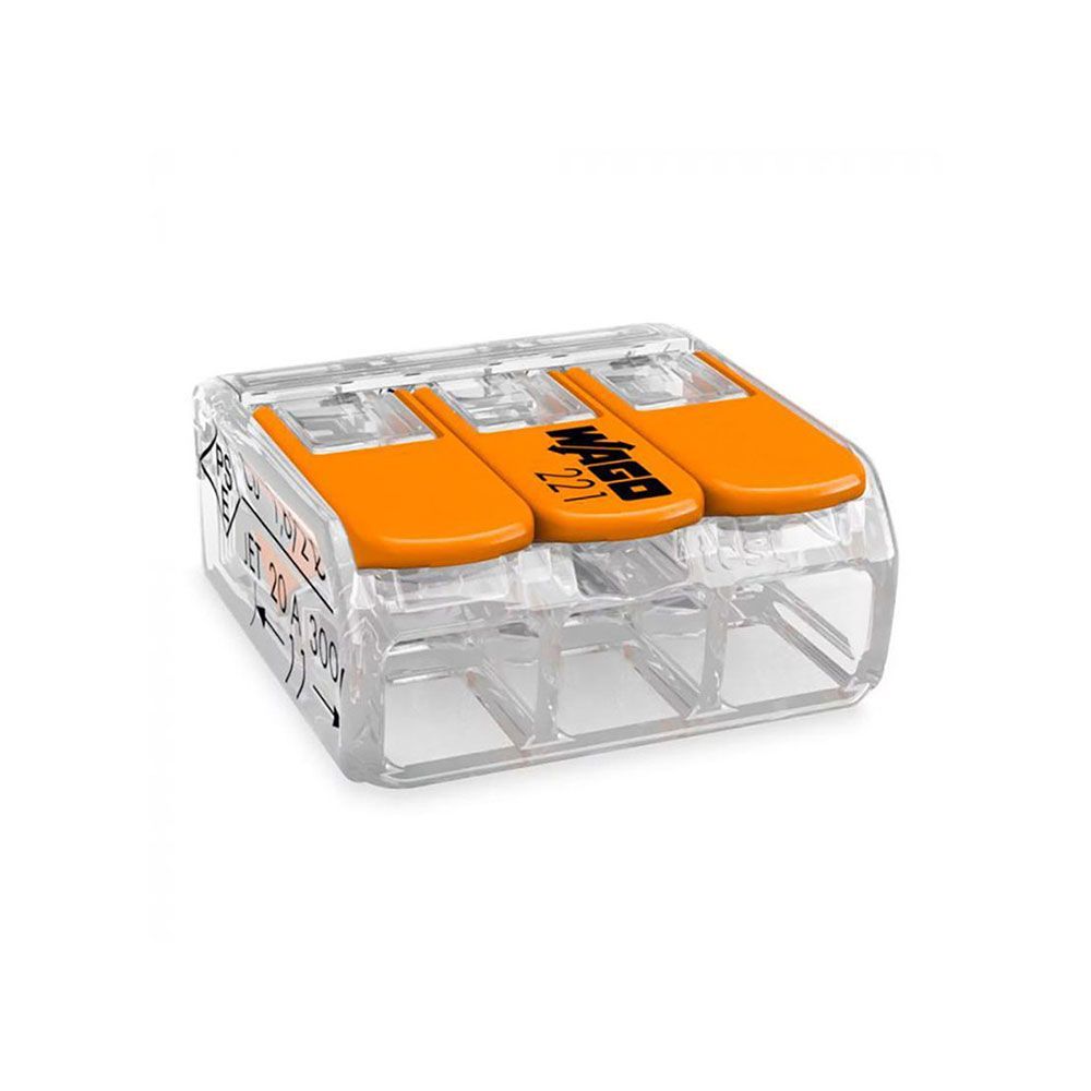 Conector Rápido Con Palanca 3 Vias, Ø Maximo 4 Mm²,  450 V , 32 A; Transparente; 18,8 X 18,6 X 8,4 Mm