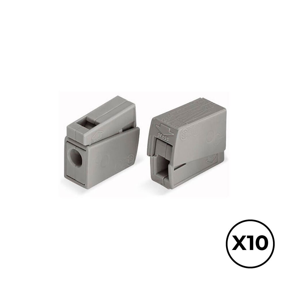 Conector Rápido En Linea Presilla 2 Vias, 1 Rígido + 1 Rígido, Semirígido O Flexible; Ø Máximo 2,5 Mm², Gris, 10 Uds