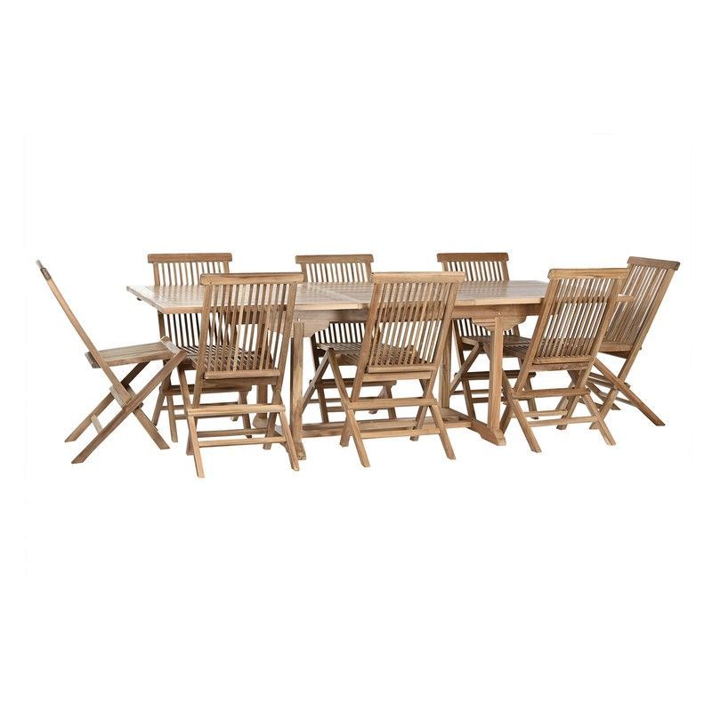 Conjunto de comedor para jardín  de madera de teca en natural y blanco, 180 x 100 x 75 cm | Sea Side