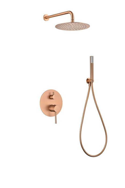 Conjunto de ducha monomando empotrado Monza oro-rosa cepillado GPM039/ORC Imex