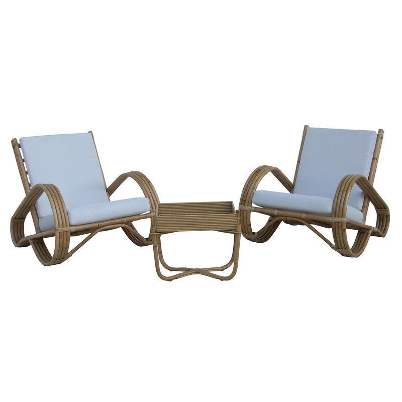 Conjunto de sofás para jardín de ratán y tejido en natural y blanco | Colección Parma