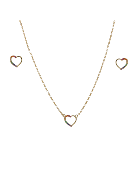Conjunto Plata Dorada Mujer PJUE329/C Corazón Circonitas Multicolor