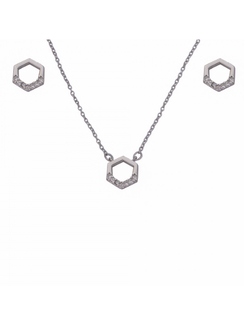 Conjunto Plata Mujer PJUE287 Hexágono Circonitas