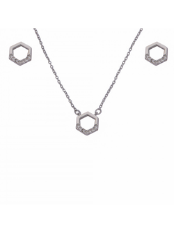 Conjunto Plata Mujer PJUE287 Hexágono Circonitas