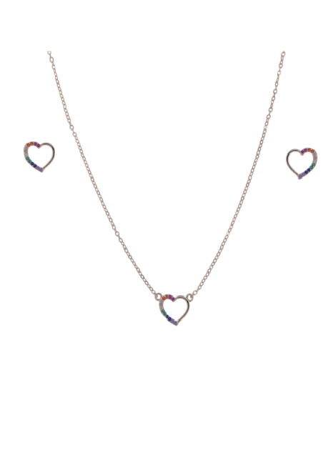 Conjunto Plata Mujer PJUE329 Corazón Circonitas Multicolor