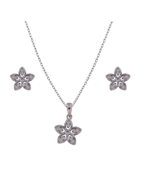 Conjunto Plata Mujer PJUE335 Flor Circonitas