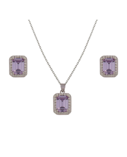 Conjunto Plata Mujer PJUE338/A Circonita Cuadrada Lila