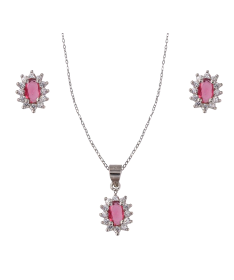 Conjunto Plata Mujer PJUE344/R Circonitas Roja Bicolor Blanca