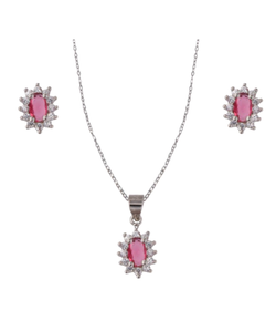 Conjunto Plata Mujer PJUE344/R Circonitas Roja Bicolor Blanca