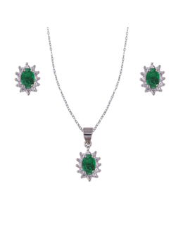 Conjunto Plata Mujer PJUE344/V Circonitas Verde Bicolor Blanca