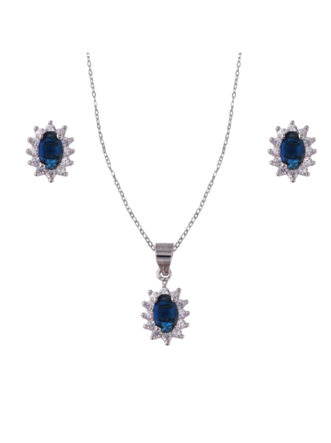 Conjunto Plata Mujer PJUE344/Z Circonitas Azul Bicolor Blanca