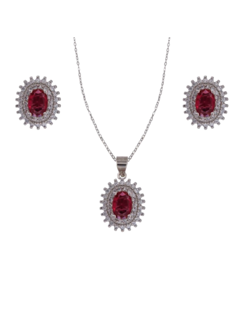 Conjunto Plata Mujer PJUE345/R Circonitas Roja Bicolor Blanca