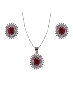 Conjunto Plata Mujer PJUE345/R Circonitas Roja Bicolor Blanca