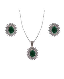 Conjunto Plata Mujer PJUE345/V Circonitas Verde Bicolor Blanca