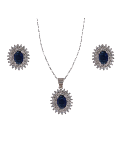Conjunto Plata Mujer PJUE345/Z Circonitas Azul Bicolor Blanca