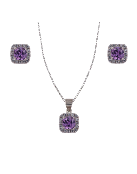 Conjunto Plata Mujer PJUE346/A Circonitas Lila Bicolor Blanca