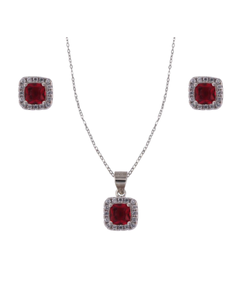Conjunto Plata Mujer PJUE346/R Circonitas Roja Bicolor Blanca