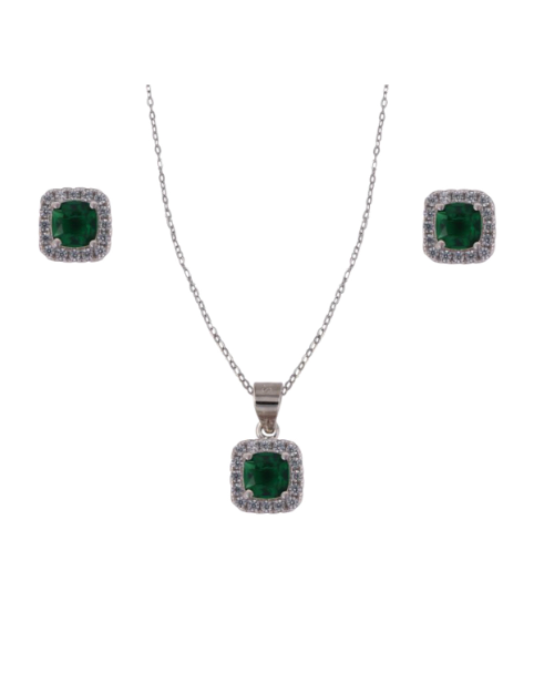 Conjunto Plata Mujer PJUE346/V Circonitas Verde Bicolor Blanca