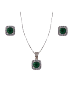 Conjunto Plata Mujer PJUE346/V Circonitas Verde Bicolor Blanca