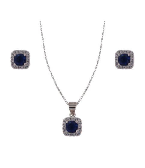 Conjunto Plata Mujer PJUE346/Z Circonitas Azul Bicolor Blanca