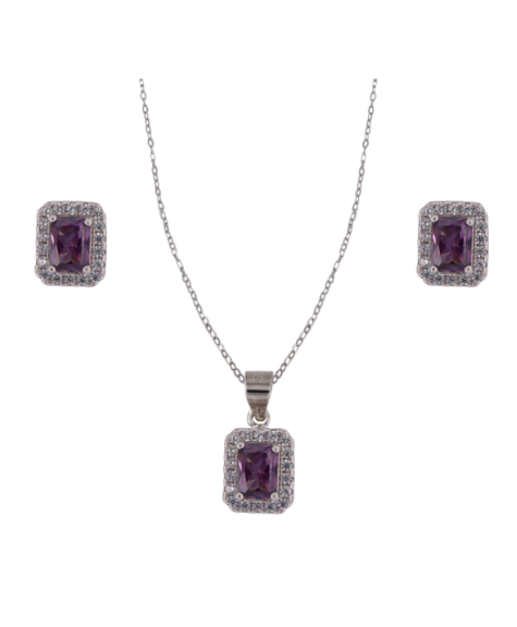 Conjunto Plata Mujer PJUE347/A Circonitas Lila Bicolor Blanca