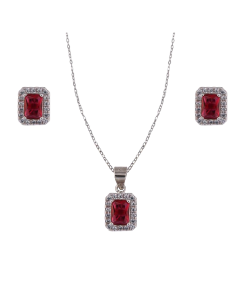 Conjunto Plata Mujer PJUE347/R Circonitas Roja Bicolor Blanca