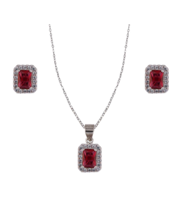 Conjunto Plata Mujer PJUE347/R Circonitas Roja Bicolor Blanca