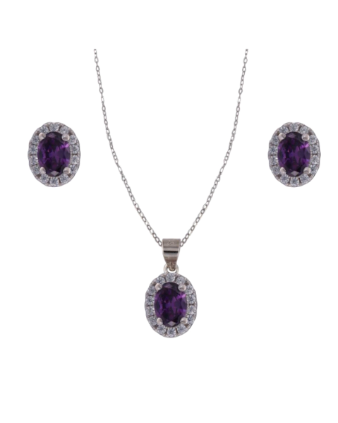 Conjunto Plata Mujer PJUE348/A Circonitas Lila Bicolor Blanca