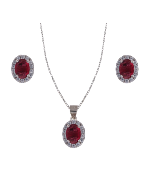 Conjunto Plata Mujer PJUE348/R Circonitas Roja Bicolor Blanca