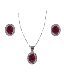 Conjunto Plata Mujer PJUE348/R Circonitas Roja Bicolor Blanca