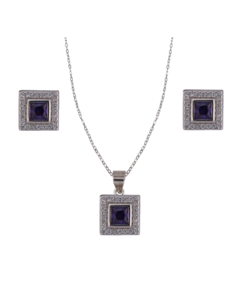 Conjunto Plata Mujer PJUE349/A Circonitas Cuadradas Lila Bicolor Blanca