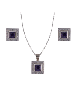 Conjunto Plata Mujer PJUE349/A Circonitas Cuadradas Lila Bicolor Blanca