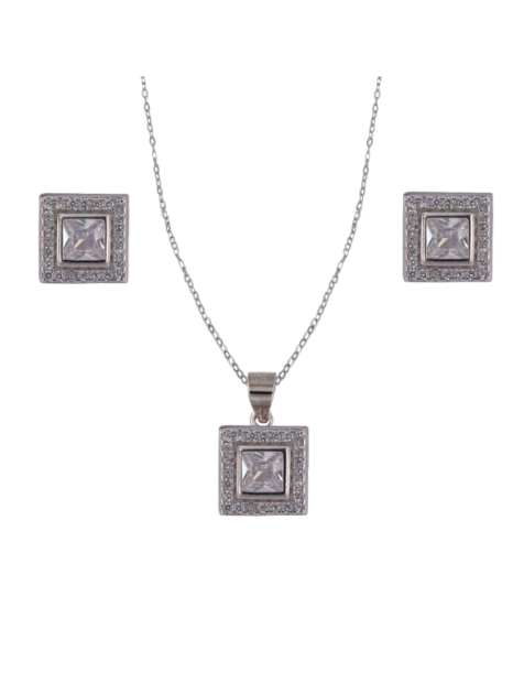 Conjunto Plata Mujer PJUE349 Circonitas Cuadradas