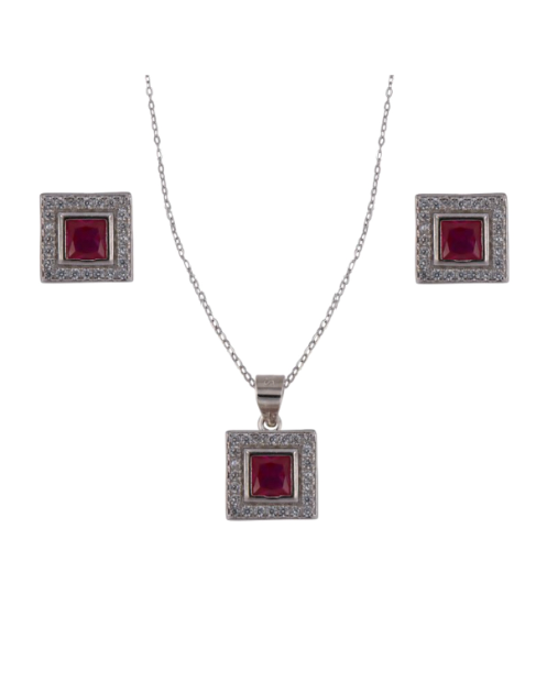 Conjunto Plata Mujer PJUE349/R Circonitas Cuadradas Roja Bicolor Blanca