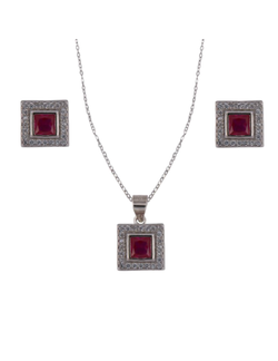 Conjunto Plata Mujer PJUE349/R Circonitas Cuadradas Roja Bicolor Blanca