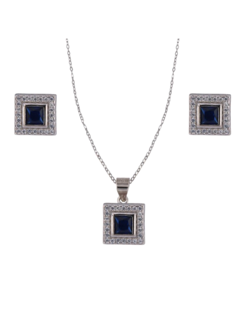 Conjunto Plata Mujer PJUE349/Z Circonitas Cuadradas Azul Bicolor Blanca