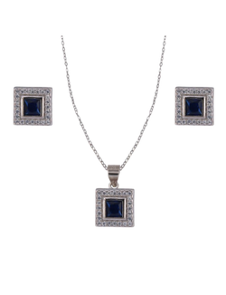 Conjunto Plata Mujer PJUE349/Z Circonitas Cuadradas Azul Bicolor Blanca