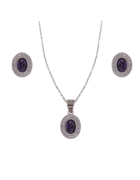 Conjunto Plata Mujer PJUE350/A Circonitas Ovalada Lila Bicolor Blanca