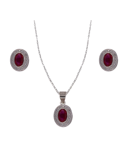 Conjunto Plata Mujer PJUE350/R Circonitas Ovalada Roja Bicolor Blanca