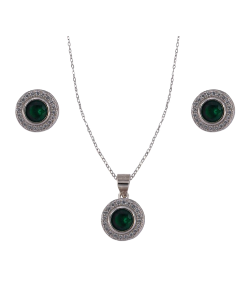 Conjunto Plata Mujer PJUE351/V Circonitas Verde Bicolor Blanca