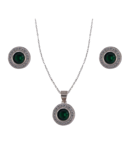 Conjunto Plata Mujer PJUE351/V Circonitas Verde Bicolor Blanca