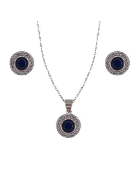 Conjunto Plata Mujer PJUE351/Z Circonitas Azul Bicolor Blanca