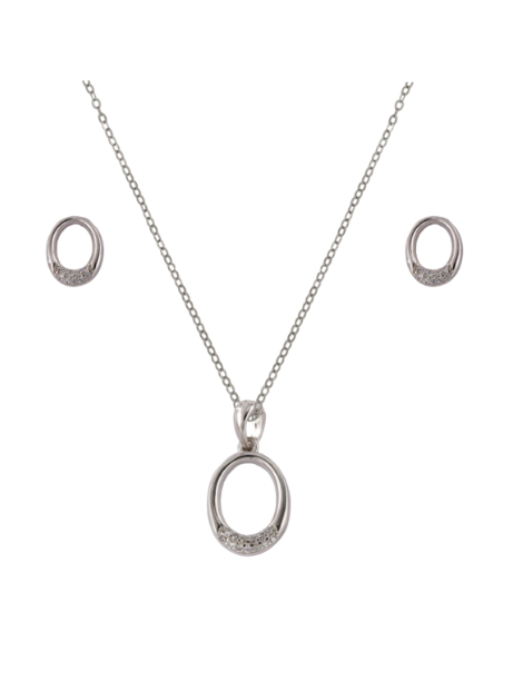 Conjunto Plata Mujer PJUE353 Aro Ovalado Circonitas