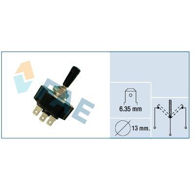 Conmutador  Palanca, Negro,CCon Terminal 6,35mm,, Ø13Mm ON-OFF-ON. F65130 FAE