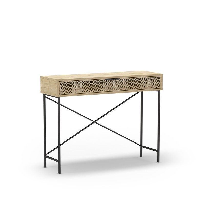 Consola, 110 x 35,5 x 85 cm, de madera y metal en color roble y negro | Colección Ecrin